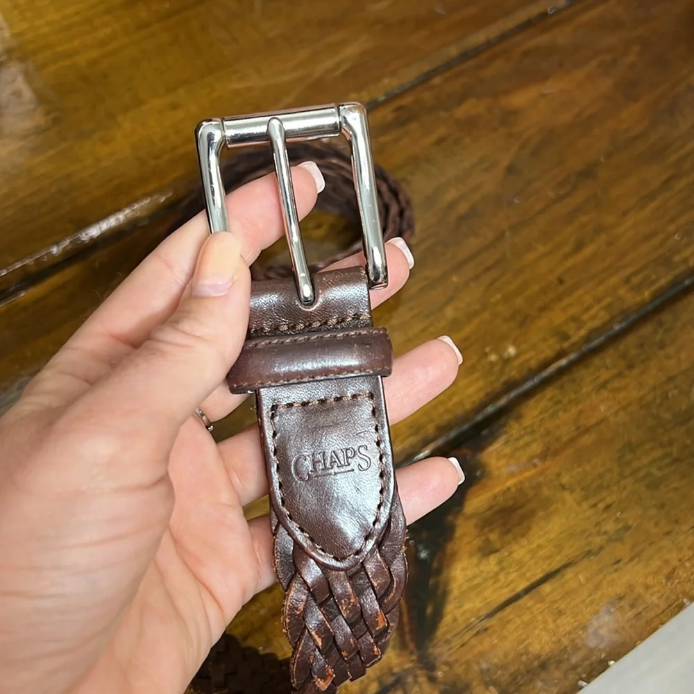 Chaps Leather Brown Braided Belt- 36‎ Waist